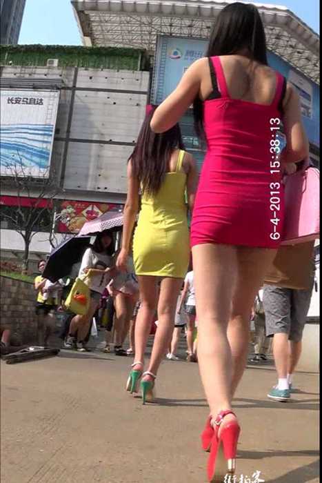 [街拍客视频]jx0338 红色包臀裙+14cm红色超高跟美女